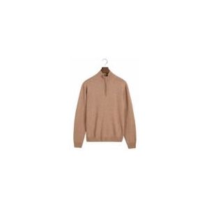 GANT - Superfine Lambswool Half Zip - Gebreide Trui - Dk. Sand Melange - 100% Lamswol