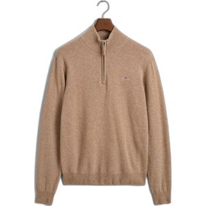 Gant Halfzip Wol Trui Logo Beige - Heren - Schipperstrui