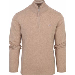Gant Halfzip Wol Trui Logo Beige - Maat XL - Heren - Schipperstrui