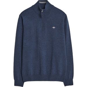 Gant - Halfzip Wol Trui Logo Melange Navy - Heren - Regular-fit