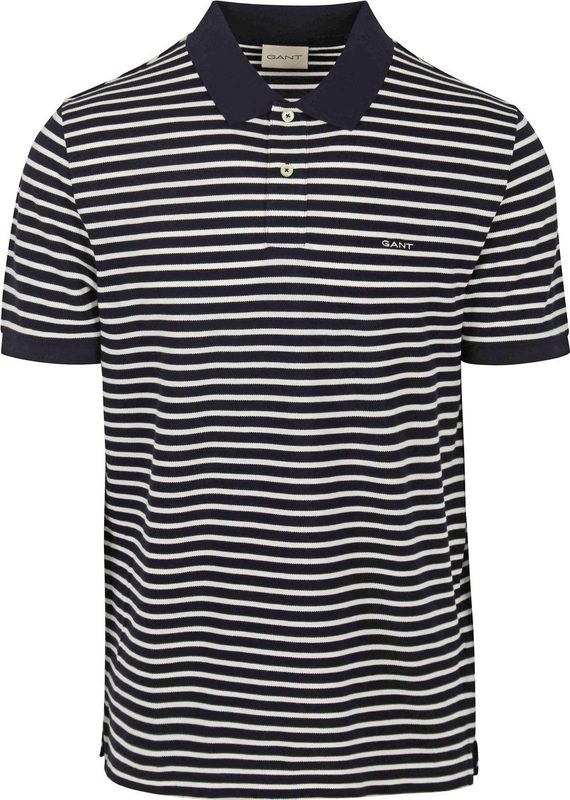 Gant Poloshirt Pique Navy Streep - Heren