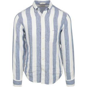 Gantvoor mannen. 3240080 Regular Fit linnen overhemd met opvallende beige strepen (S), Casual, Vlas, Lange mouwen