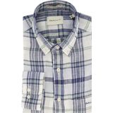 Gant - Casual Overhemd - Blauw Geruit - 100% Linnen - Normale Fit