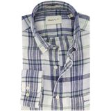 Gant - Casual Overhemd - Blauw Geruit - 100% Linnen - Normale Fit