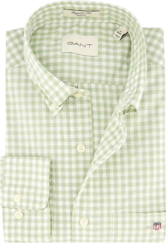 Gant - Geruit Overhemd - Groen - 100% Katoen
