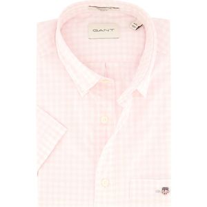 GANT - Katoenen Overhemd - Gingham - Regular Fit - Korte Mouwen - Lichtblauw