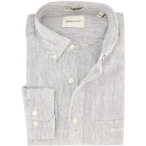 Gant - Overhemd - Wit - Gestreept - Linnen - Normale Fit