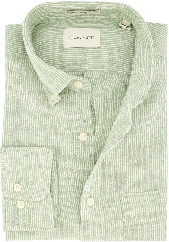 Gant - Overhemd - Groen - Linnen - Normale Fit