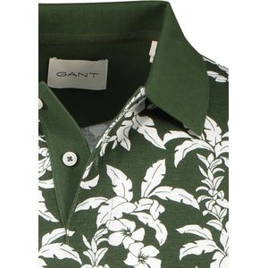Gant - Polo - Donkergroen - Katoen - Bladeren Print