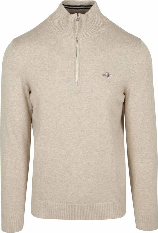 GANT - Classic Cotton Half Zip - Sweater - Licht Beige Melange - Katoen 100%