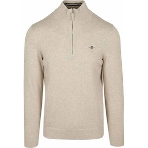 GANT - Classic Cotton Half Zip - Sweater - Light Beige Melange - Katoen 100%