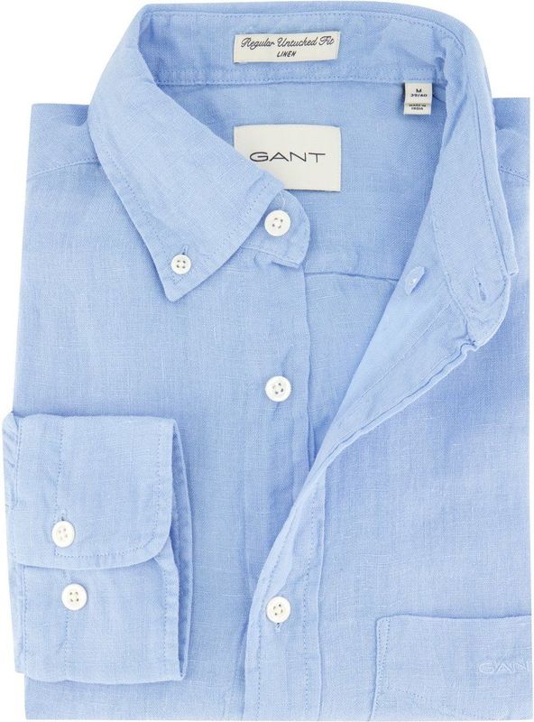 Gant - Casual Overhemd - Blauw - Linnen