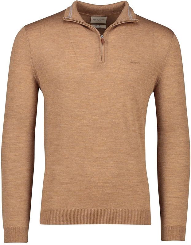 Gant - Half-Zip Trui - Bruin - 100% Merinowol