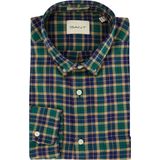 Gant - Geruit Overhemd - Groen-Blauw - Katoen - Normale Pasvorm