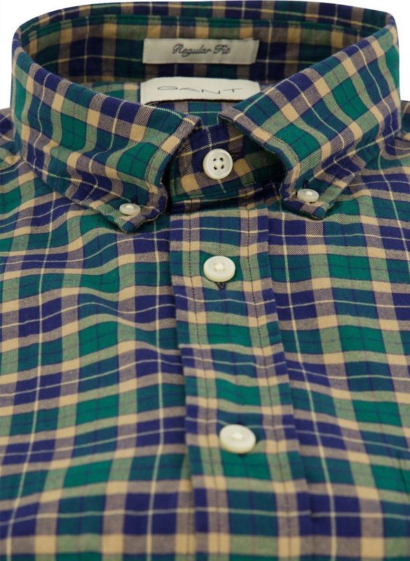 Gant - Geruit Overhemd - Groen-Blauw - Katoen - Normale Pasvorm