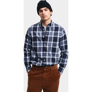 Gant Regular Fit casual overhemd donkerblauw geruit flanel