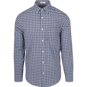 Gantvoor mannen. 3240166 Klein blauw geruit overhemd in popeline Regular Fit (L), Casual, Katoen, Lange mouwen