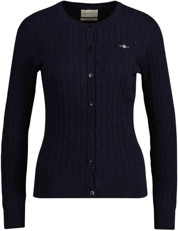 Gant - 4800103 - Gebreid Vest - Marineblauw - Stretchkatoen - Lange Mouwen