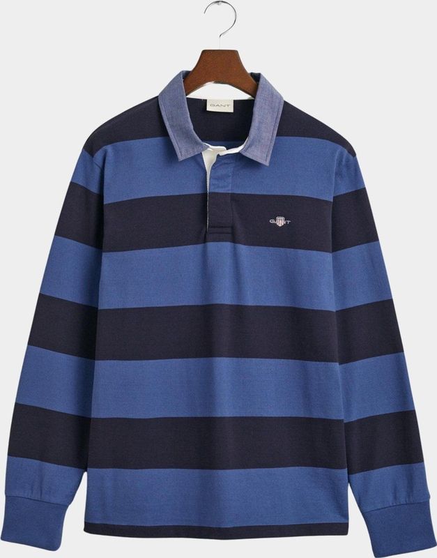 Gant Polo lange mouw Blauw Chambray stripe heavy rugger 2004083 442