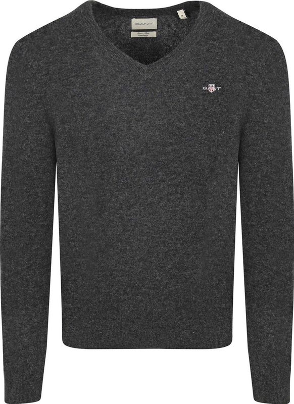 GANT Extra fijne lamswol met V-hals, Dk Charcoal Melange, S
