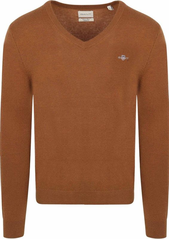 GANT Extra fijne lamswol met V-hals, cacao, S
