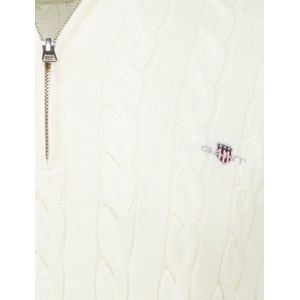 Gant - Trui - Beige - Katoen - Half Zip - Kabelpatroon