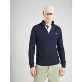 Gant - Trui - Beige - Katoen - Half Zip - Kabelpatroon