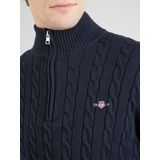 Gant - Trui - Beige - Katoen - Half Zip - Kabelpatroon