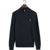 Gant - Trui - Beige - Katoen - Half Zip - Kabelpatroon