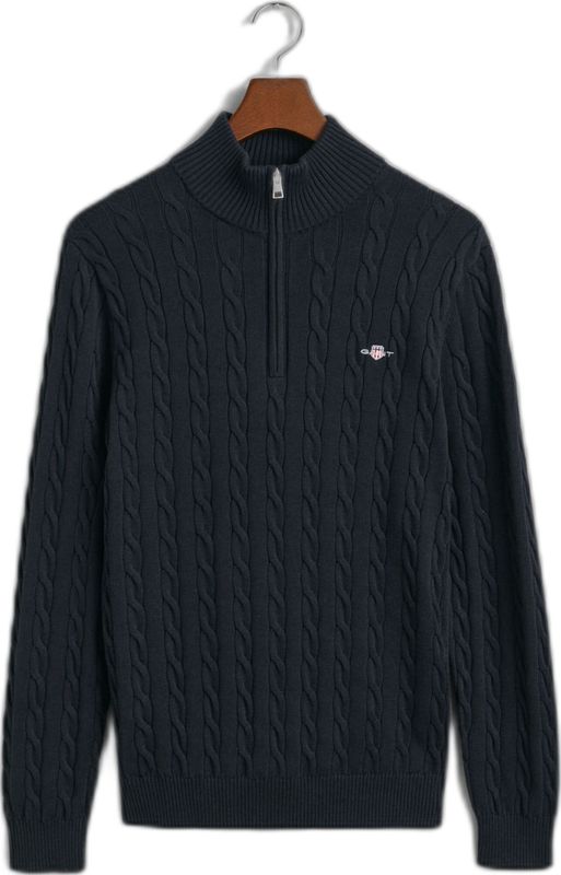 Gant - Trui - Beige - Katoen - Half Zip - Kabelpatroon