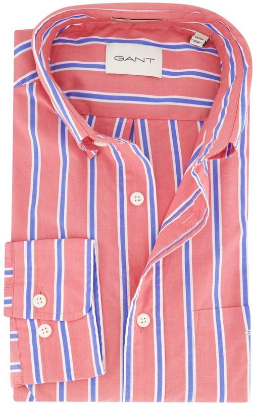 Gant - Overhemd - Rood Gestreept - 100% Katoen - Lange Mouwen
