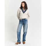 Gantvoor vrouwen. 4805303 Sweater met contrasterende V-hals (XS), Beige, Casual, Polyamide