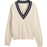 Gantvoor vrouwen. 4805303 Sweater met contrasterende V-hals (XS), Beige, Casual, Polyamide