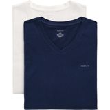 Gant - V-Neck T-Shirt - 2-Pack - Navy/White - Katoen