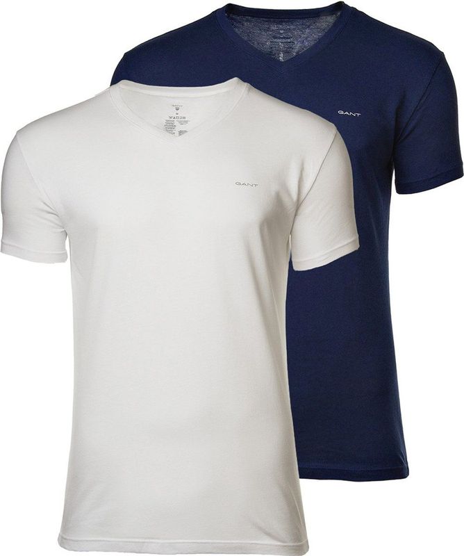 Gant - V-Neck T-Shirt - 2-Pack - Navy/White - Katoen