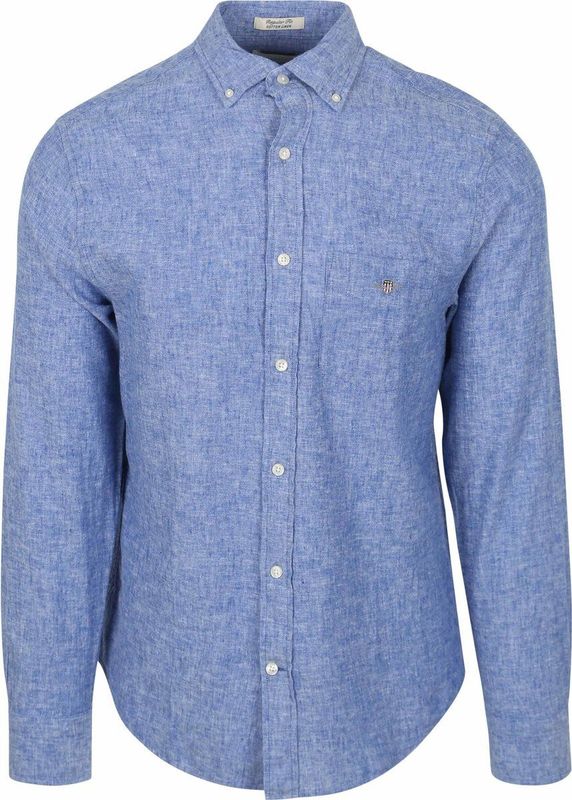 Gant - Casual Hemd - Blauw - Katoen-Linnen Mix