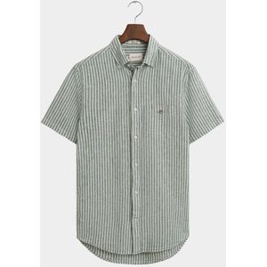 Gant Casual Hemd Korte Mouw Groen Reg Cotton Linen Stripe