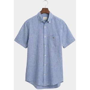 Gant - Casual Hemd - Blauw - Katoen/Linnen - Korte Mouw