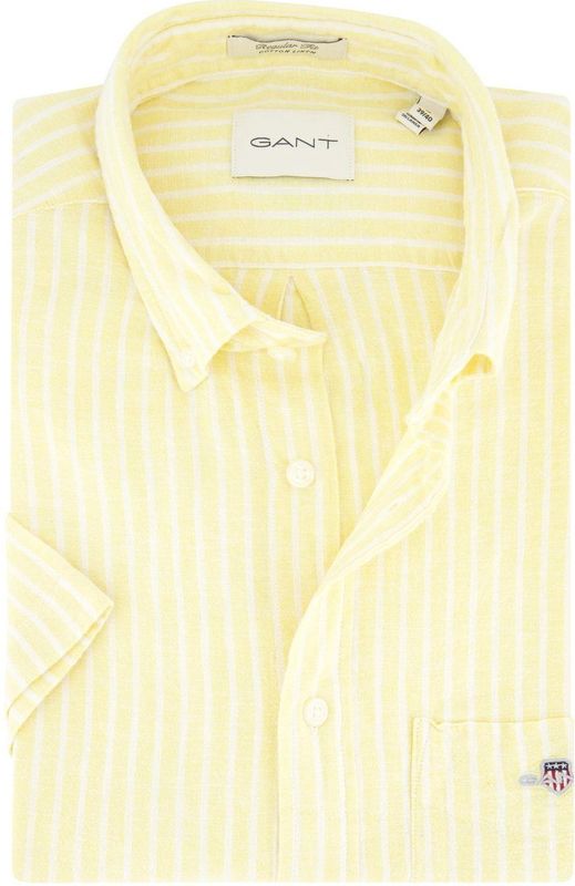 Gant - Overhemd - Geel Gestreept - Katoen/Linnen - Normale Fit