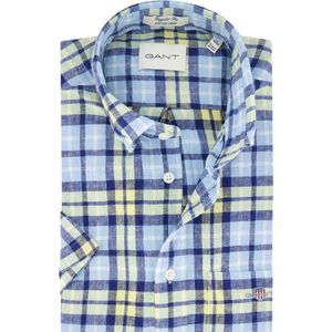 Gant - Overhemd - Blauw - Geruit - Katoen/Linnen