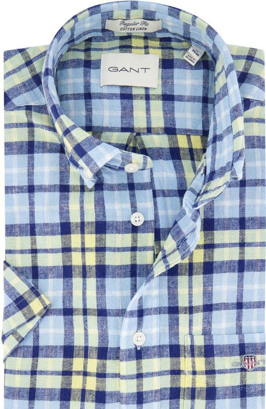 Gant - Overhemd - Blauw - Geruit - Katoen/Linnen