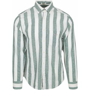 Gant Overhemd Streep Bold Linnen Groen - Maat L - Heren - Overhemden Casual