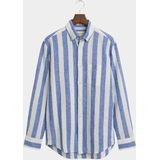 Gant - Casual Overhemd - Blauw - 55% Linnen 45% Katoen