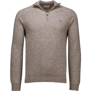 Gant - Katoenen Half Zip Trui - Bruin Gemêleerd - 100% Katoen