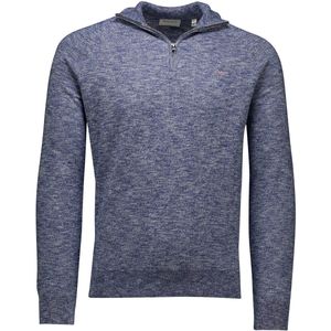 Gant - Katoen Half Zip Trui - Blauw Gemêleerd - 100% Katoen