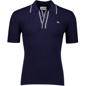 Gant - Polo Shirt - Donkerblauw - Gebreid - Katoen - Gestreept