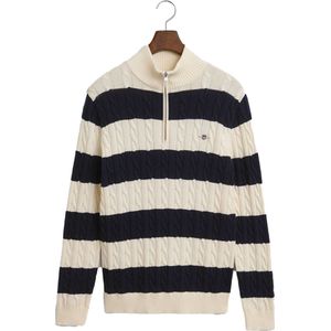 GANT Heren Gestreepte Katoenen Cable Half Zip Pullover, evening blue, XL