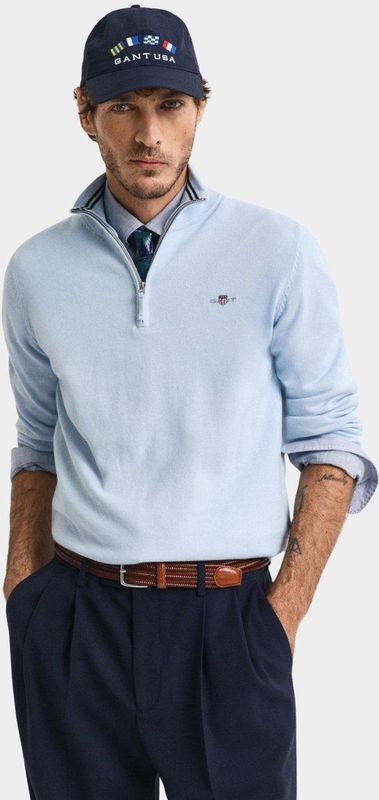 Gant - 8030564 Half Rits Trui - Katoen - Blauw