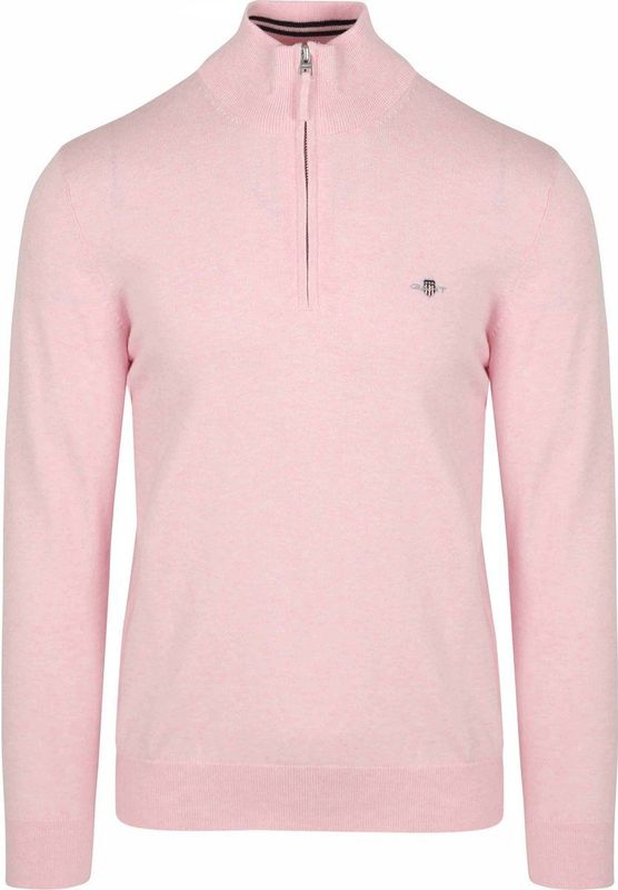GANT - Classic Cotton Half Zip - Trui - Lichtroze Melange - Katoen 100%