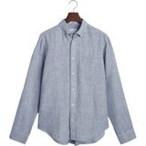 Gant - Overhemd - Donkerblauw - Linnen - Lange Mouw - Wijde Fit